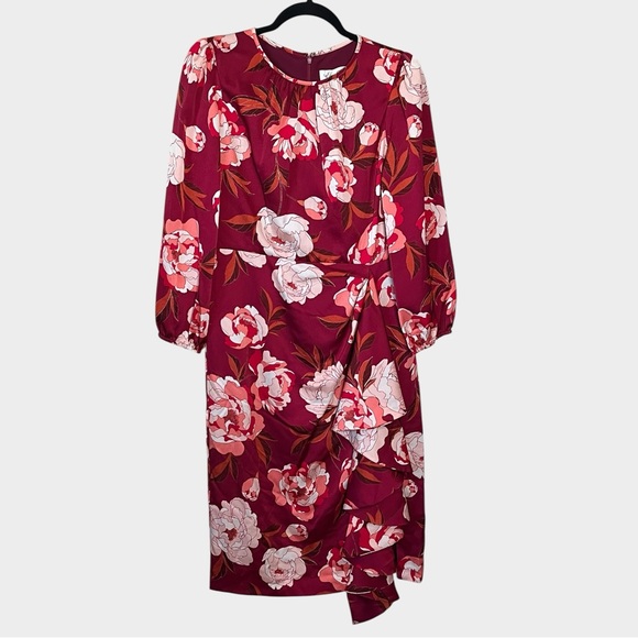 ELIZA J Raspberry Floral Dress with Ruffle Detail Size 8 Cocktail Party - Picture 2 of 6